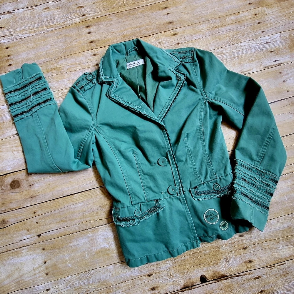 Vintage VTG 90s Ben Sherman Soul Rebel Distressed Seafoam Green Blazer Jacket XS